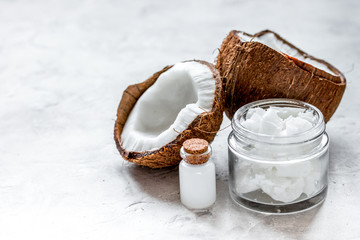organic cosmetics concept with coconut on table background mock 