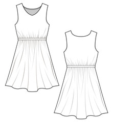 Dress fashion flat technical drawing template