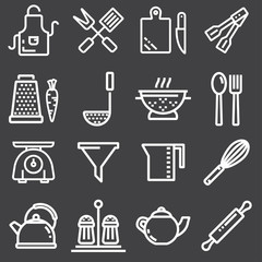 Kitchen utensils icons, thin line