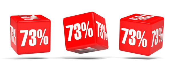 Seventy three percent off. Discount 73 %. Red cubes.
