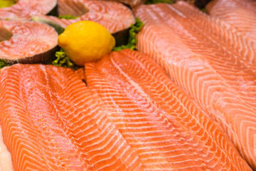 red fish fillets on the counter