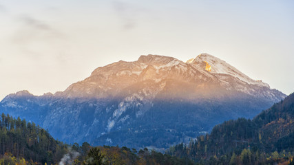 Naklejka na ściany i meble Beautiful Swiss Alps mountain landscape with forest at Interlaken, Switzerland