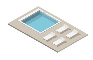 Isometric pool and swimming isolated vector illustration elements