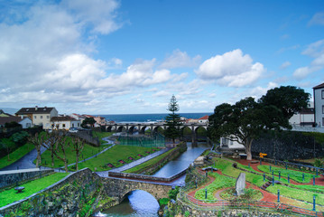 Naklejka premium View of the city park in Ribeira Grande, San Miguel, Azores. The Azores are nine small islands in the middle of Atlantic Ocean