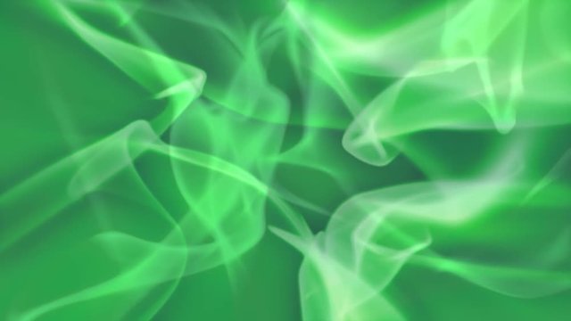 Loop animation of abstract green, soft, evolving curves. Background or screen saver. Similar to smoke, incense, gas or plasma. 