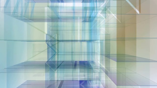 Abstract architecture. Loop section between 11:00-31:00 so you can extend or shorten duration. Modern urban city motion background with copy space. Camera moves through transparent buildings.