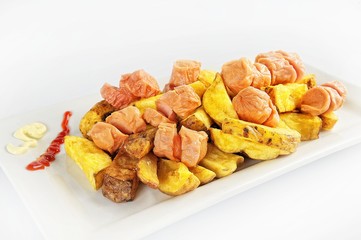 Salchipapa, typical dish of Peruvian cuisine based on Peruvian potatoes