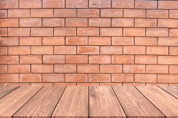 wooden floor with old brick wall texture background
