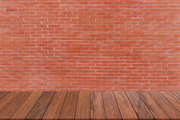 wooden floor with old brick wall texture background