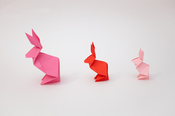 Three origami rabbits