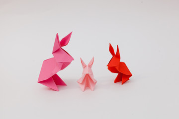 Three origami rabbits