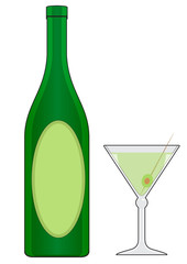 Bottle and glass with drink