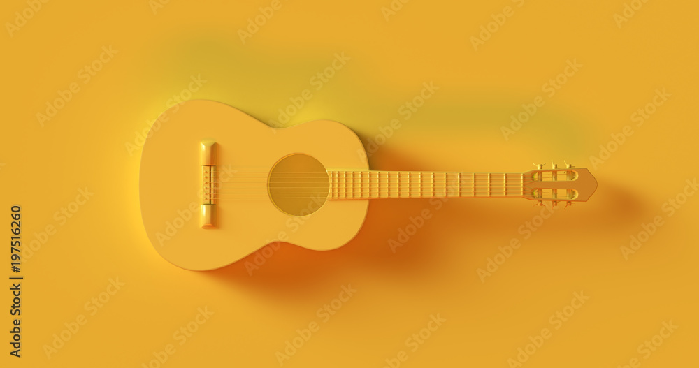 Wall mural Yellow Acoustic Guitar 3d illustration	