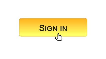 Sign in web interface button clicked with mouse cursor, orange color, online