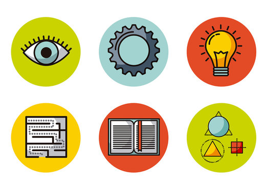 Colorful Vision Gear Idea Book Heart Icons Set