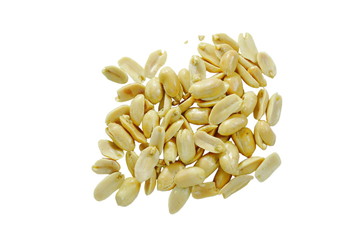 baked salt peanuts on white background