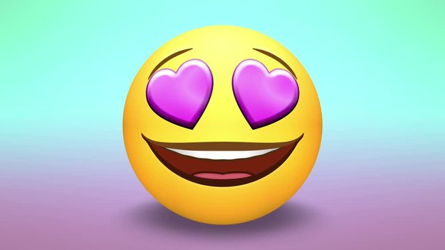 Emoji loop. Happy, love, laugh, wow, neutral, sad, angry faces. An emoticon animates through a range of emotions. Pink, blue, green gradient background. Note: All emojis are my own design.