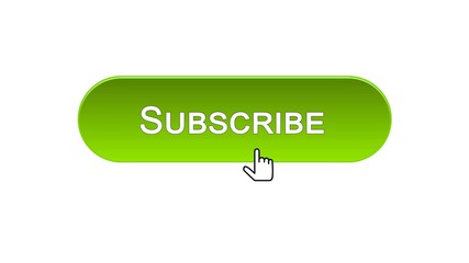 Subscribe web interface button clicked with mouse cursor, green color, online