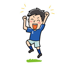 喜ぶサッカー選手のイラスト素材