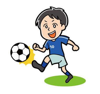 ドリブルをするサッカー選手のイラスト素材