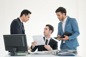 Fototapeta premium Business men team held conference to discuss about strategy. Brainstorming, Concept for Work, Meeting, Presentation, Coaching