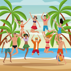Summer, people and beach cartoon vector illustration graphic design