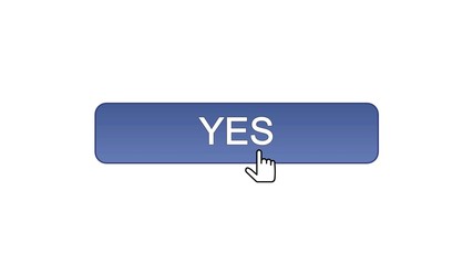Yes web interface button clicked with mouse cursor, violet color, online program