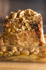 roasted meat with raisin nuts and onions