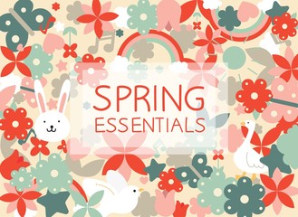 Obraz na płótnie Canvas spring flowers, rainbows, butterflies essentials vector collection pattern