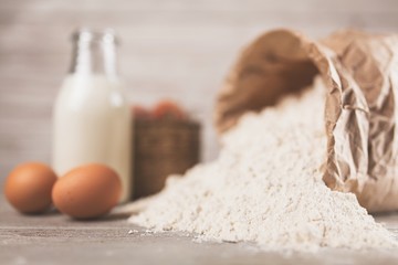 Fototapeta premium Eggs, flour and milk