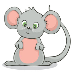 Cartoon Style Cute Little Gray Mouse Standing on Hind Legs Vector Illustration
