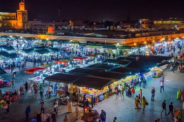 Fotobehang Jamaa el Fna market square in Marrakesh's medina, Marrakesh, Morocco © Olena Zn