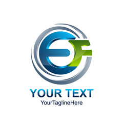 Initial letter EF logo template colored blue green circle swoosh design for business and company identity