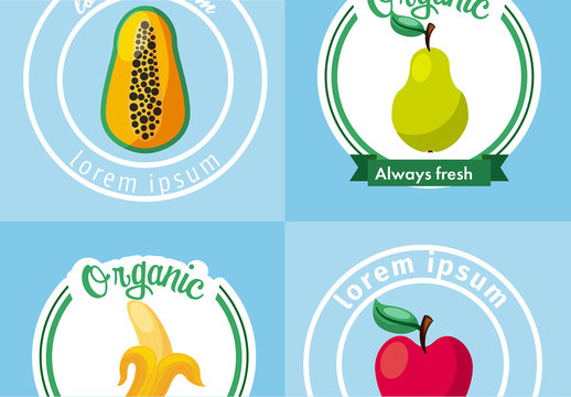 Blue and Green Organic Fruit Label Sticker Set