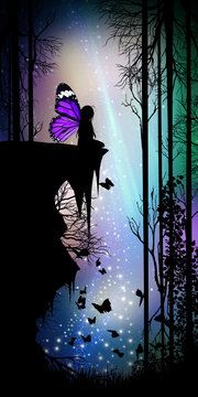 Night song cartoon fairy in the real world silhouette art phot manipulation