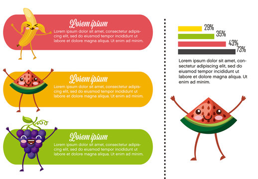 Colorful Funny Fruit Characters Data Infographic Template