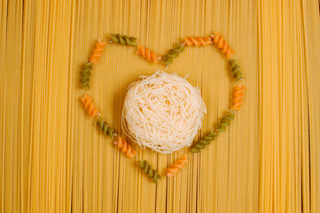Heart made from different pasta