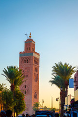 Fototapeta na wymiar Koutoubia Mosque minaret in old medina of Marrakesh, Morocco