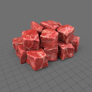Cubes of raw beef