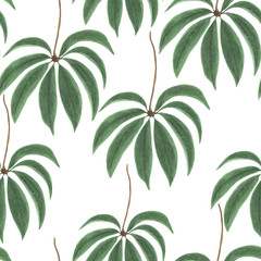 Watercolor painting seamless pattern with tropical leaves