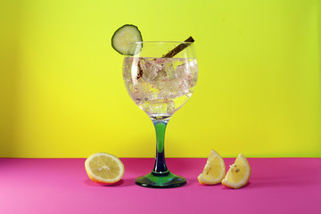 gin tonic with  cinnamon and cucumber