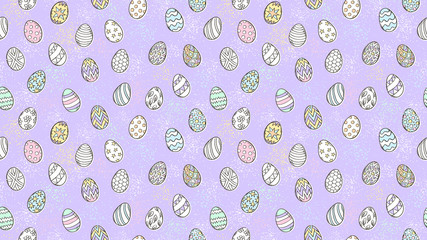 Easter eggs pattern. Spring holiday symbols. Egg sketch. Holiday decoration. Kids drawing. Easter ornament. Retro style. Vector background.