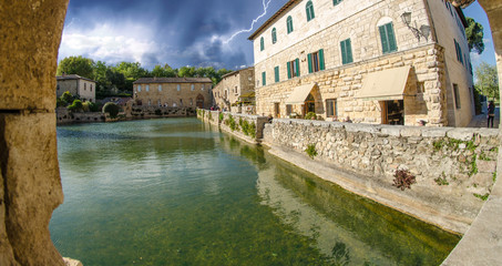 Old thermal baths in the medieval village Bagno Vignoni, Tuscany