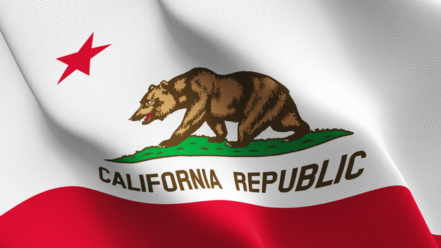 California US State flag waving loop. United States of America California flag blowing on wind.