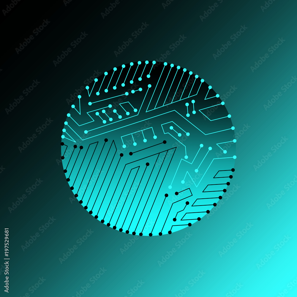 Poster technology communication cybernetic element with gradient background. vector abstract.
