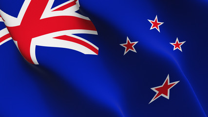 New Zealand flag waving loop. New Zealand flag blowing on wind.