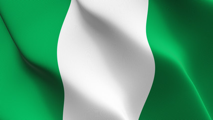 Nigeria flag waving loop. Nigerian flag blowing on wind.