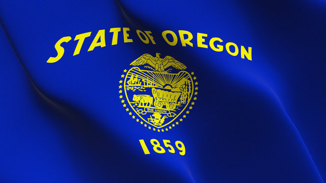 Oregon US State flag waving loop. United States of America Oregon flag blowing on wind.