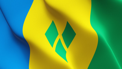 Saint Vincent and the Grenadines flag waving loop. Saint Vincent and the Grenadines flag blowing on wind.