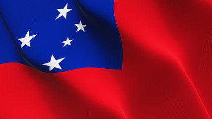 Samoa flag waving loop. Samoan flag blowing on wind.